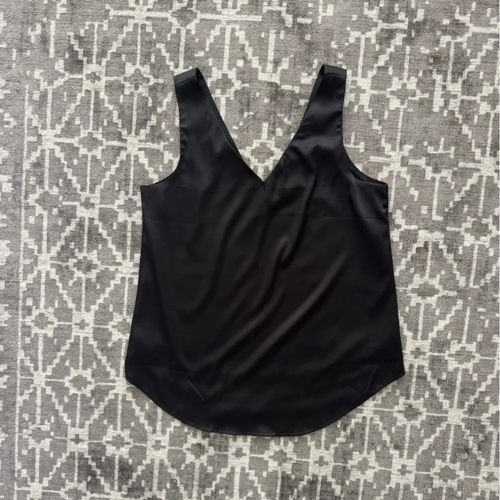 Black Tank Top V Neck Silk Summer Satin Sleeveless Blouses Basic Camisole Shirt